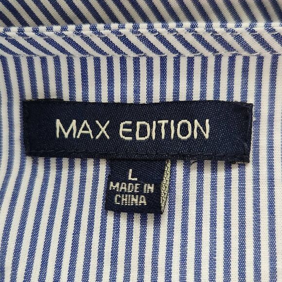 Max Edition Blue and White Stripe Wrap Blouse with Embroidery Size Large - Picture 7 of 10